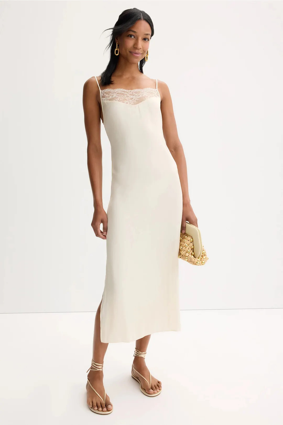 Rix Lace Trim Side Split Midi Dress | Rent the Runway