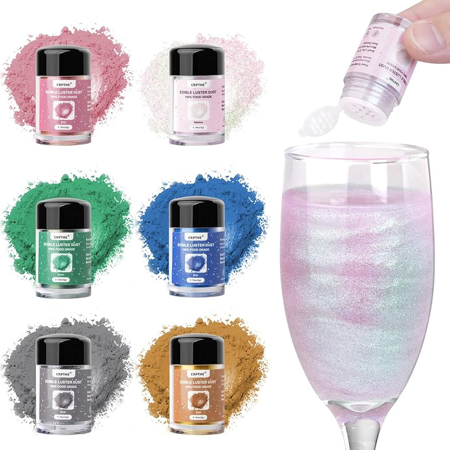 6 Colors Luster Dust Edible Set, Edible Glitter for Cocktails, Food Grade Glitter Shimmer Sprinkl... | Amazon (US)