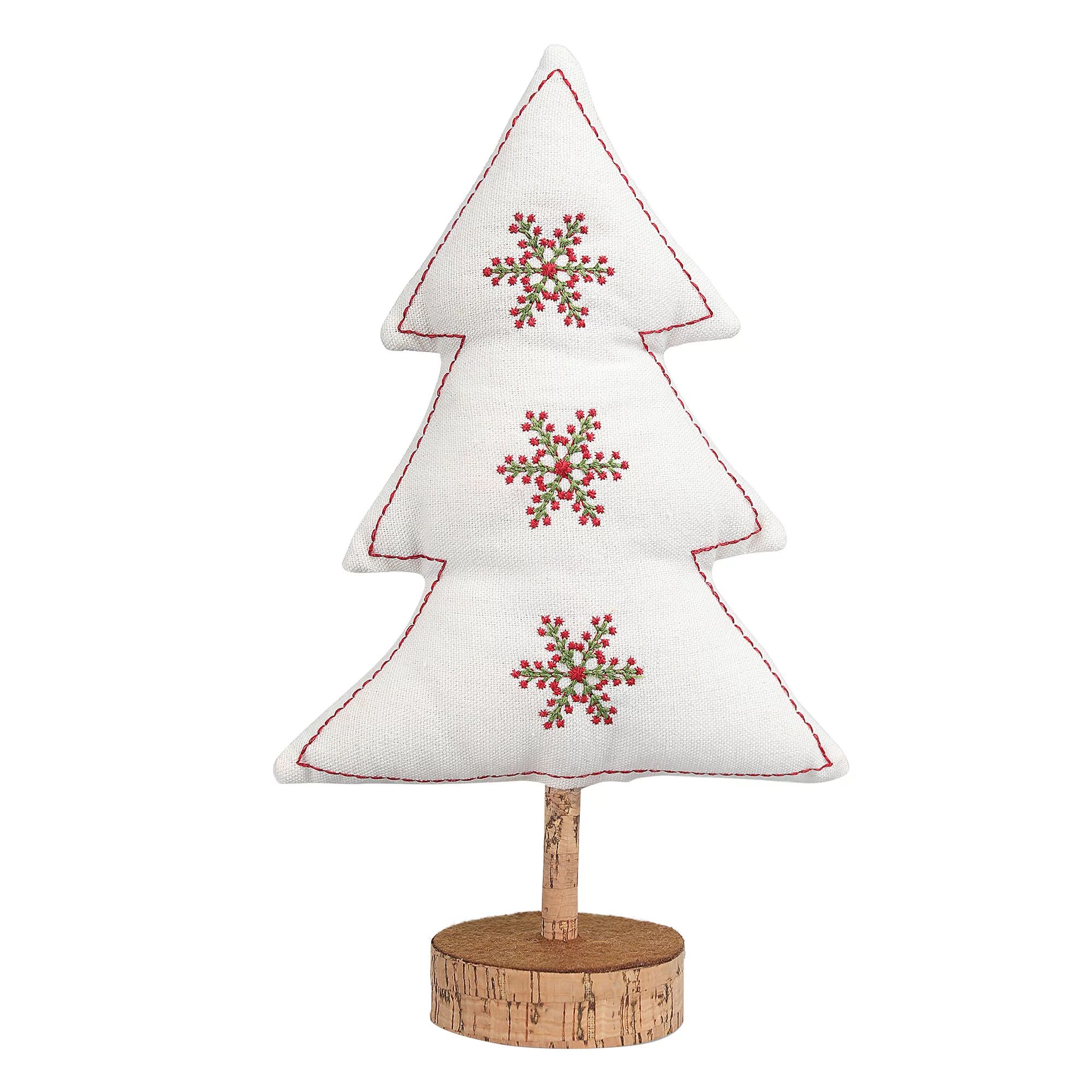 Holiday Time White Fabric Tree with Snowflakes Tabletop Decoration, 10"H | Walmart (US)