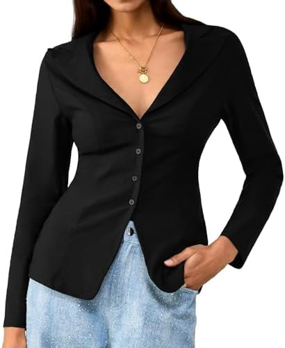Women's Busines Casual Blouse Long Sleeve Slim Fit Tops Button Up Shirts | Amazon (US)