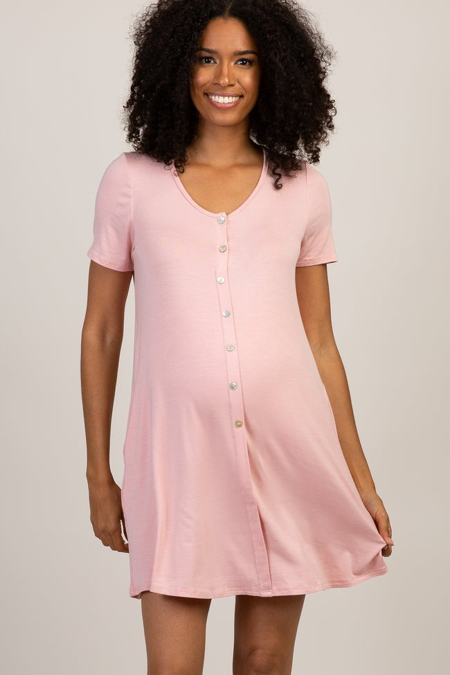 PinkBlush Pink Button Front Maternity Sleep Dress | PinkBlush Maternity