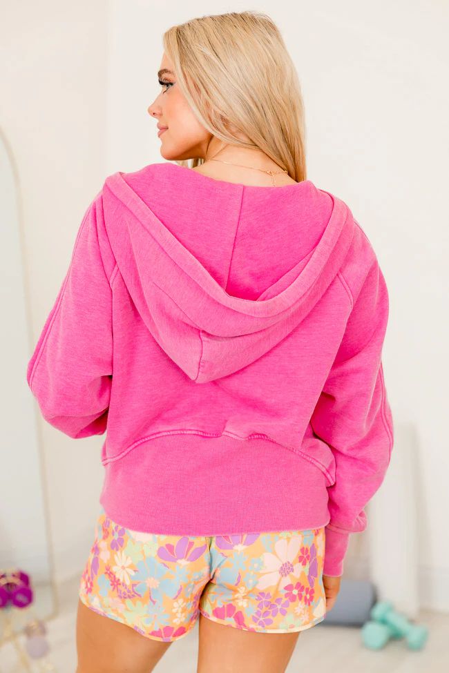 Learn As You Go Pink Acid Washed Quarter Zip Pullover | Pink Lily