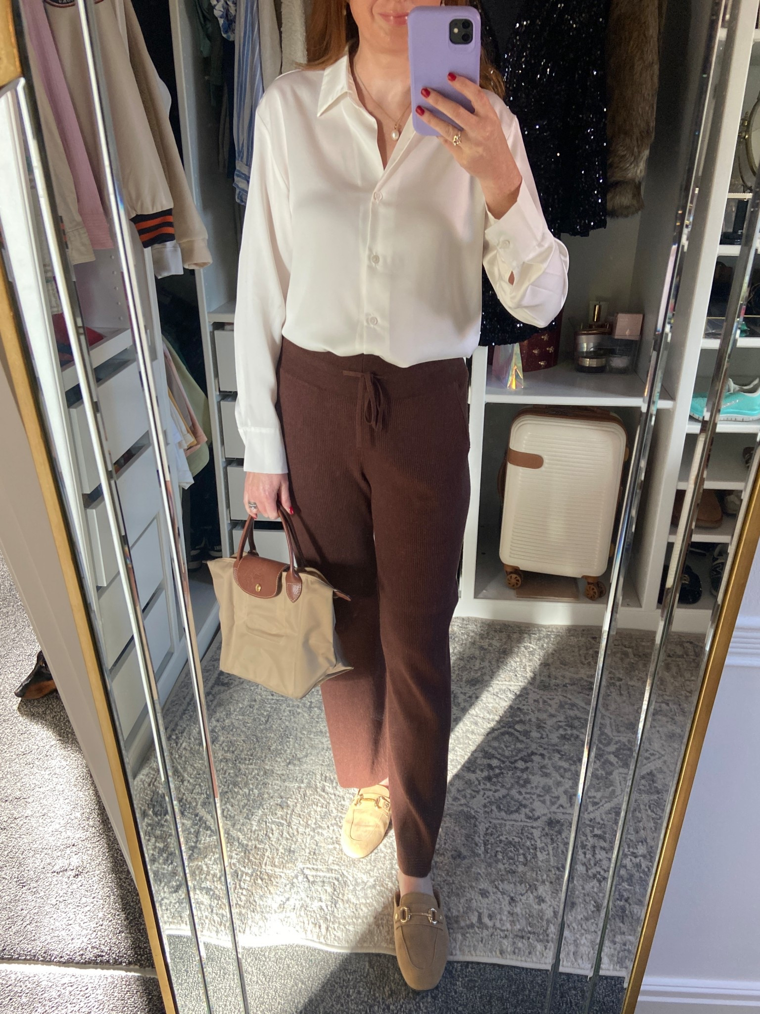 Effortless neutrals for a polished day to night look 🤎☕️🍸
Tan loafers, brown knit trousers, and a cream satin shirt elevated with my Longchamp Le Pliage. Perfect for after work plans, a date night, or afternoon tea. Autumn outfits, date night outfit, after work outfit 

#LTKdatenight #LTKuk #LTKworkwear