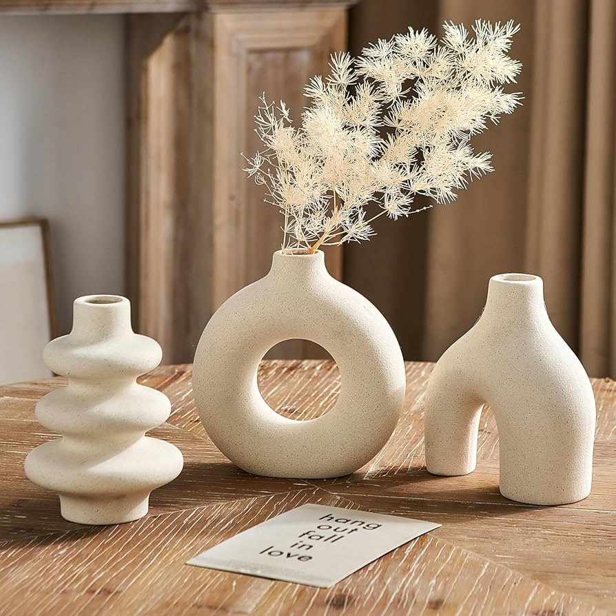 Three Sculptural White Ceramic Vases For Pampas Grass, Coffee Table, Dining Table, Shelf, Console... | Amazon (US)