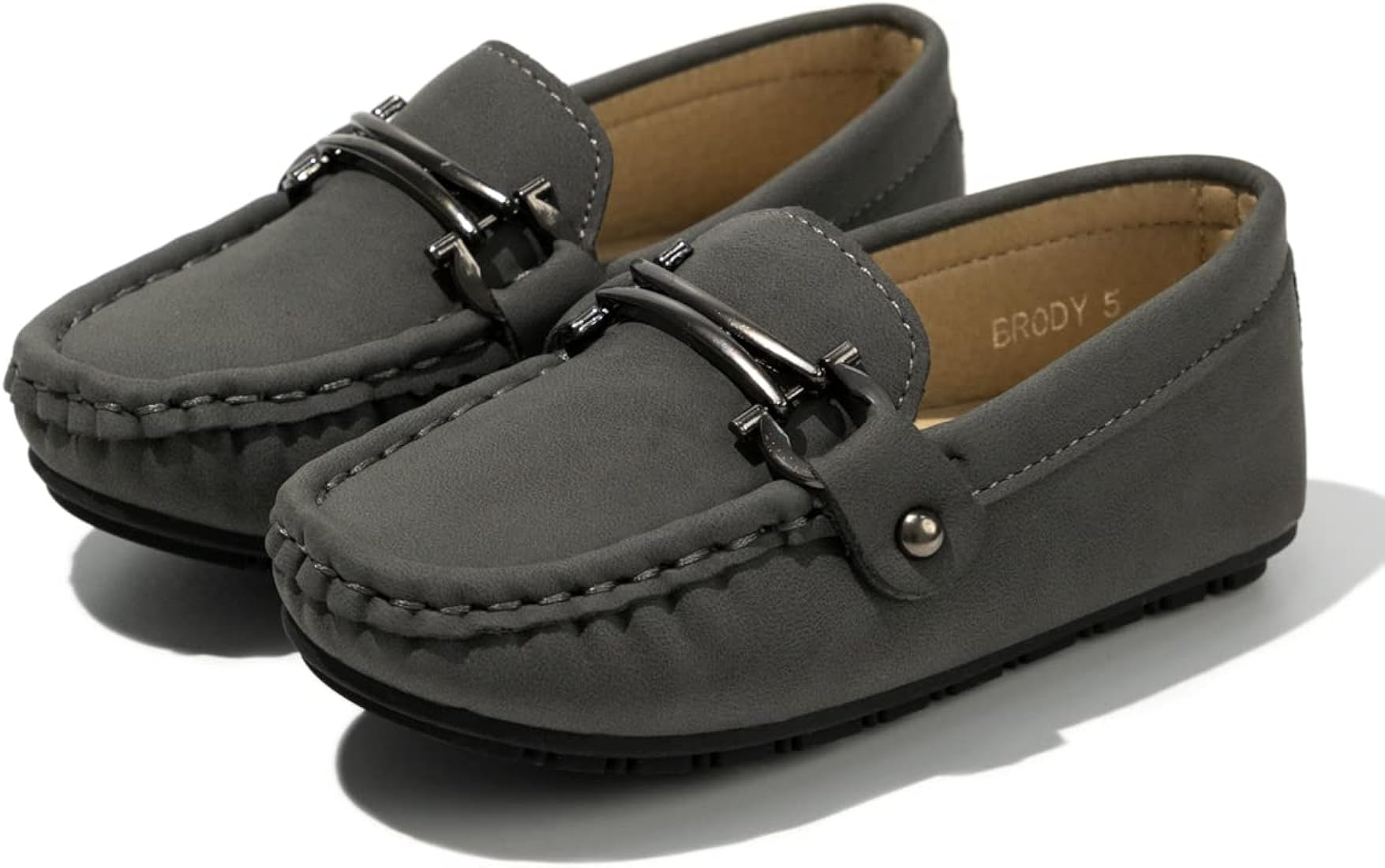 Kannior Boys Girls Leather Loafers Slip-On Texture Flats Boat Dress Moccasin Schooling Daily Walk... | Amazon (US)