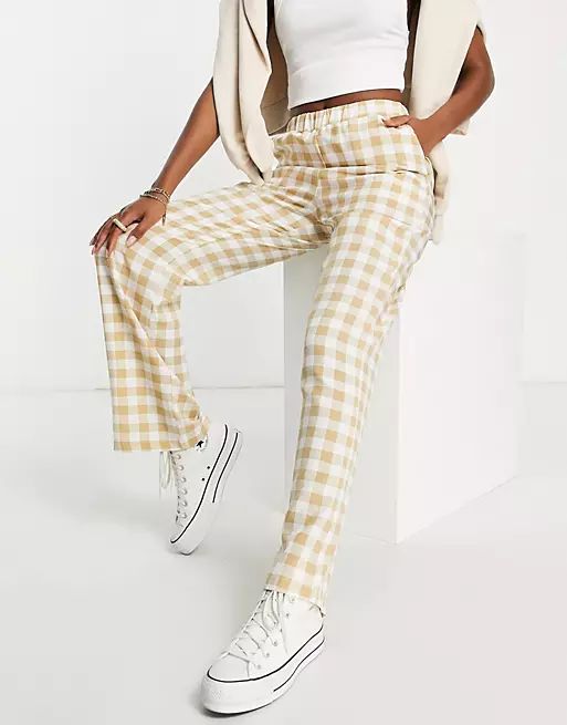 Heartbreak wide leg pants in beige gingham - part of a set | ASOS (Global)