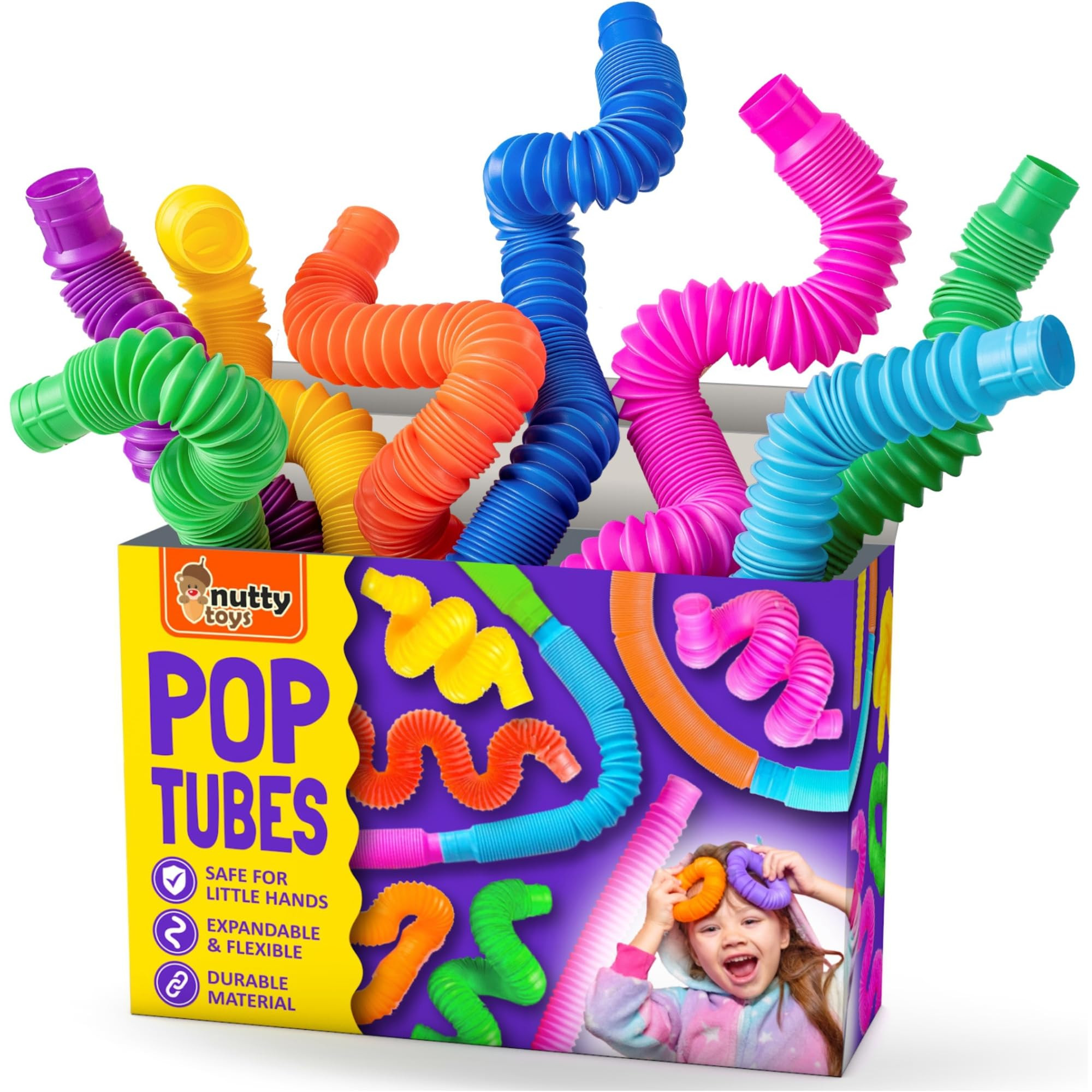 Nutty Toys Pop Tubes - Large 8-Pack Sensory Toys - Creative STEM Learning for Kids and Toddlers -... | Amazon (US)