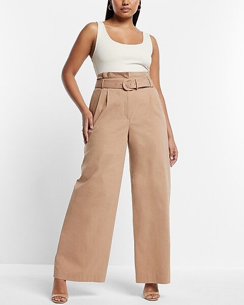 Super High Waisted Belted Paperbag Wide Leg Pant | Express