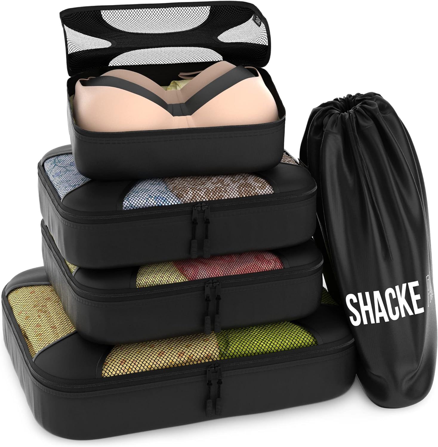 Shacke Pak - 5 Set Packing Cubes - Travel Organizers with Laundry Bag (Black) | Amazon (US)
