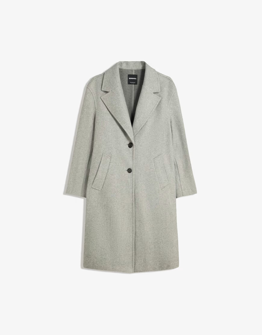 Bershka Long soft coat in light grey | ASOS (Global)