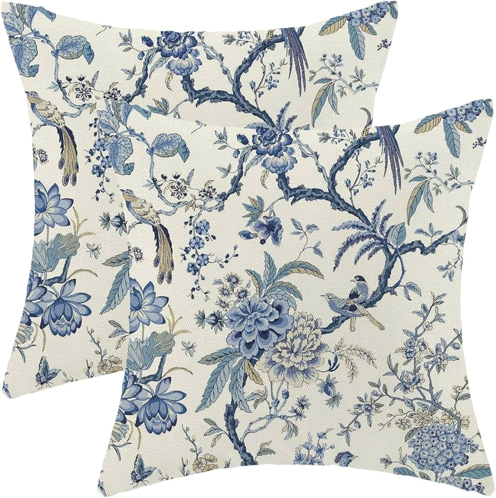 Spring Floral Birds Pillow Covers 18 x 18 Inch Set of 2 for Chinoiserie Flowers Decor Throw Pillo... | Amazon (US)