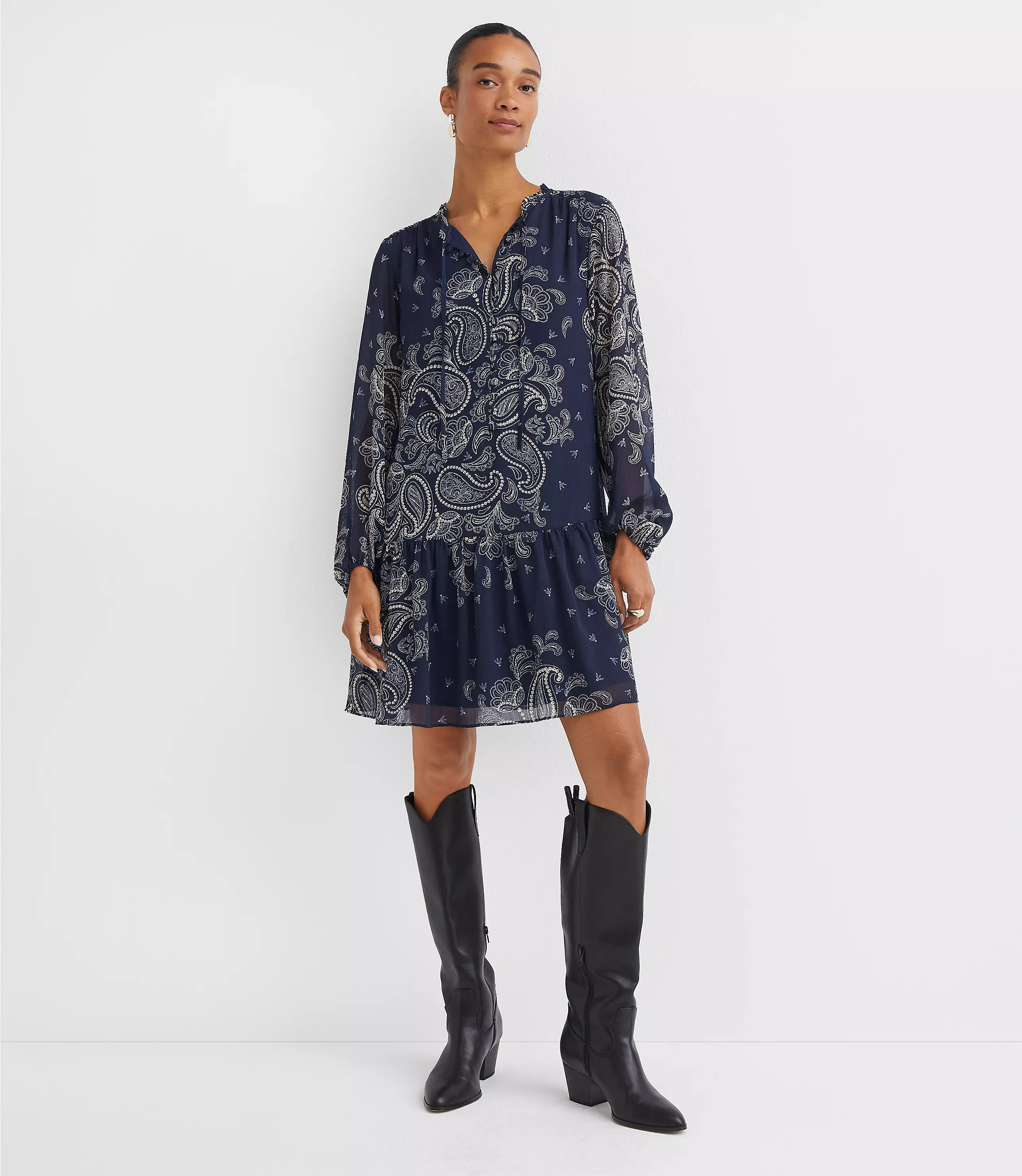 Paisley Button Flounce Mini Dress | LOFT