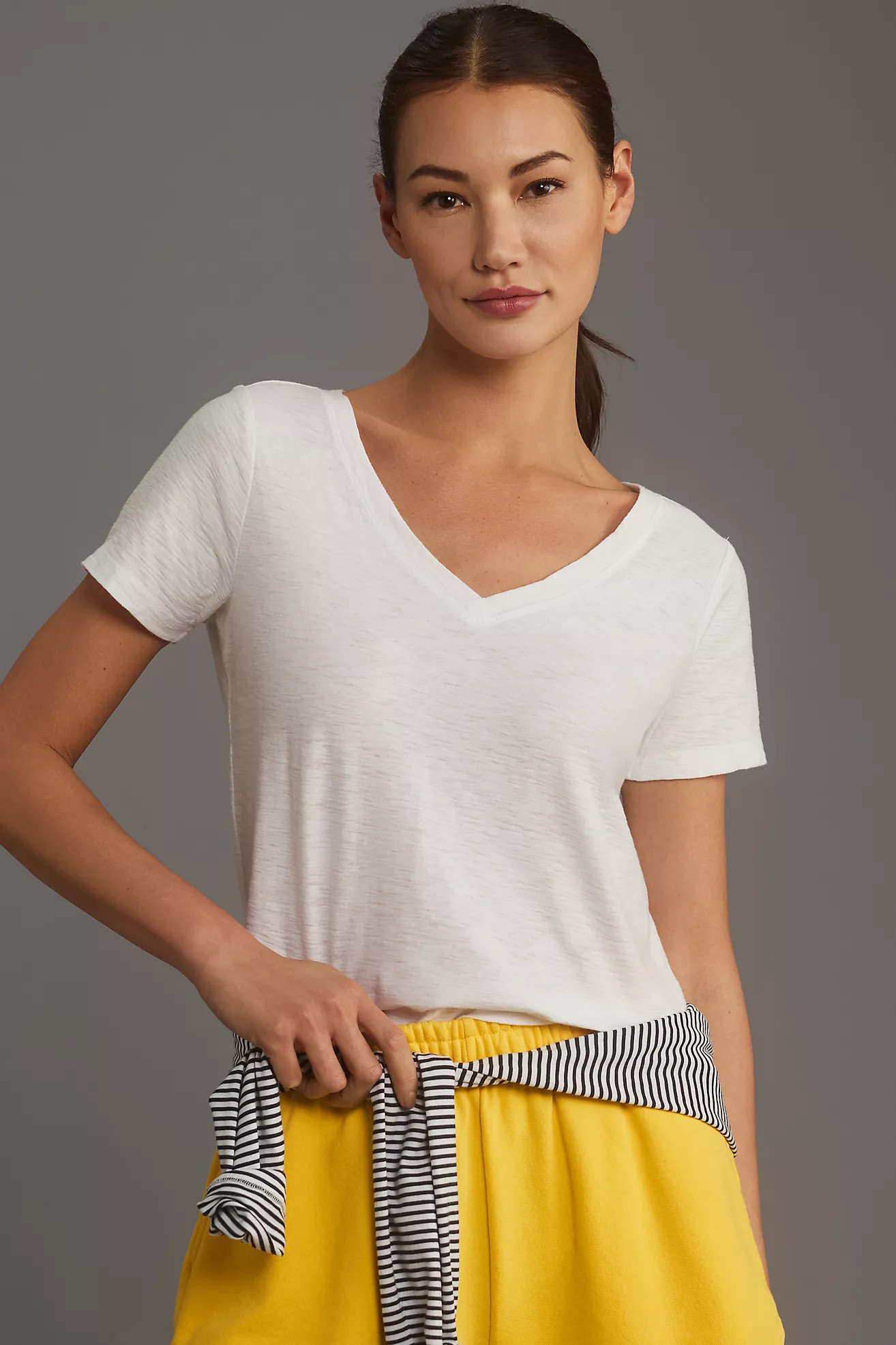 Pilcro Bennie Cotton Slim V-Neck Tee | Anthropologie (US)