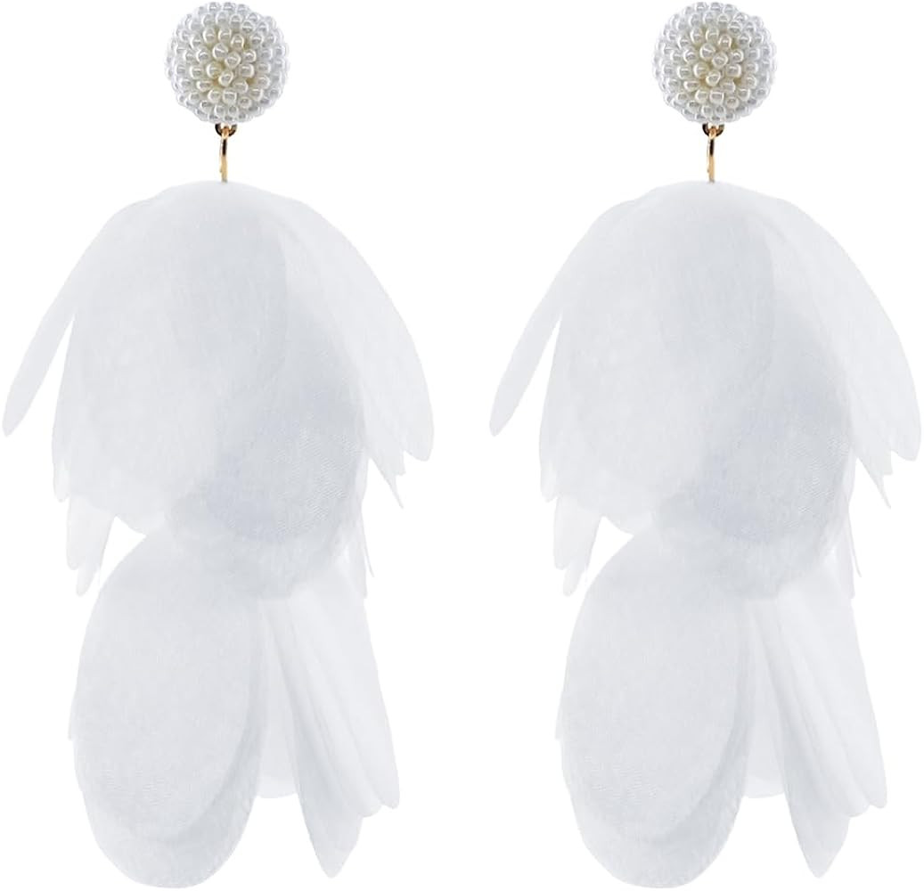 Ayodemi Boho Bohemian Double Layer Organza Petal Flower Earrings, Lightweight Big Large Long Dang... | Amazon (US)