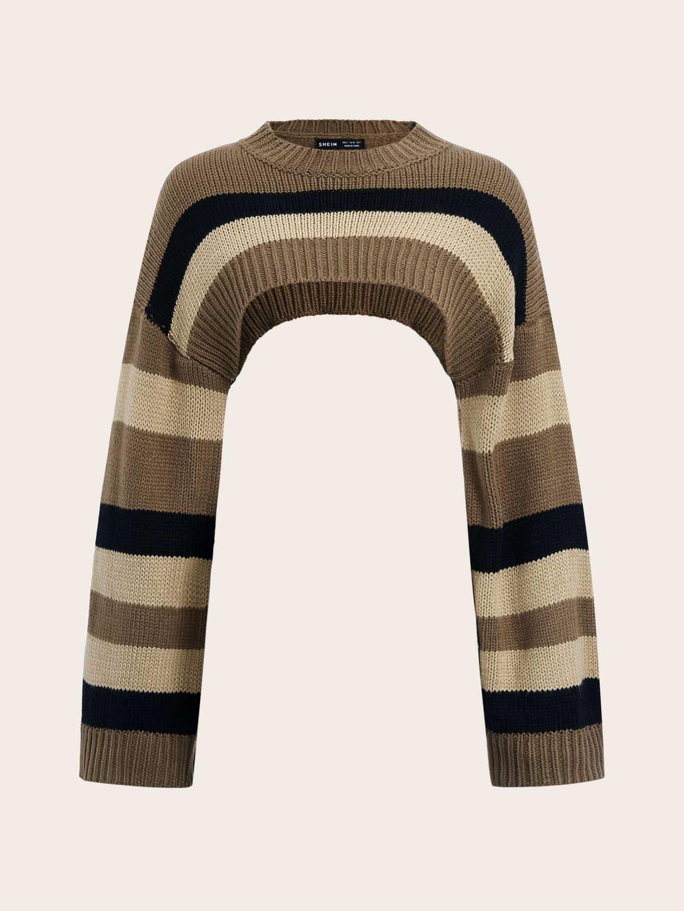 SHEIN ICON Stripe Pattern Drop Shoulder Super Crop Y2K Grunge Sweater Without Cami | SHEIN