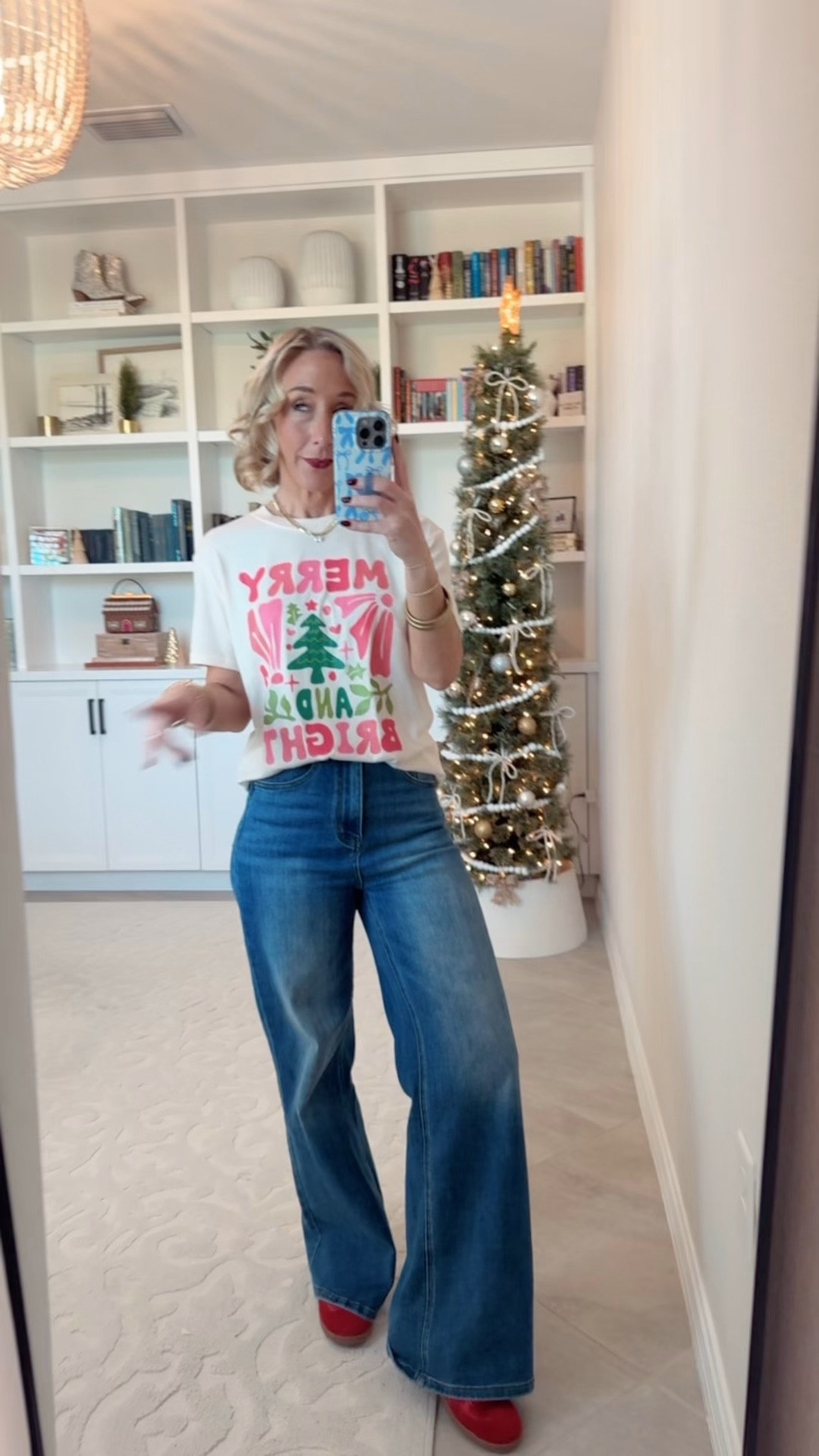 Amazon; holiday graphic tees  • Wide leg jeans - size 25. 
 
‘Merry and Bright’ Tee - size small. 

 

#LTKSeasonal #LTKHoliday #LTKFindsUnder50