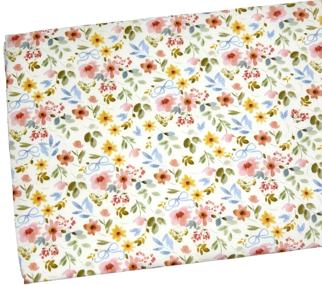 Floral Fabric, Pink Flowers With Bows, Fabric by the Yard, Quilting Fabric, Apparel, 100% Cotton,... | Etsy (US)