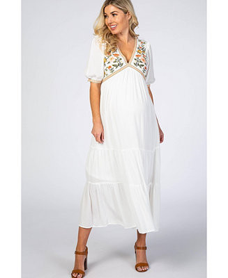 Ivory Floral Embroidered Maternity Midi Dress | Macy's