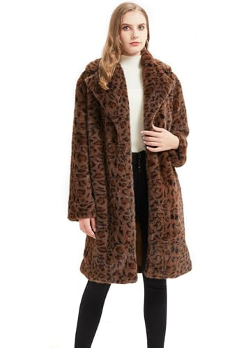 GRAN ORIENTE Winter Thickened Leopard Print Loose Long Coats For Women,Faux Mink Fur Fluffy Trench Cardigan Jacket Overcoat (GK086 Brown, L) | Amazon (US)