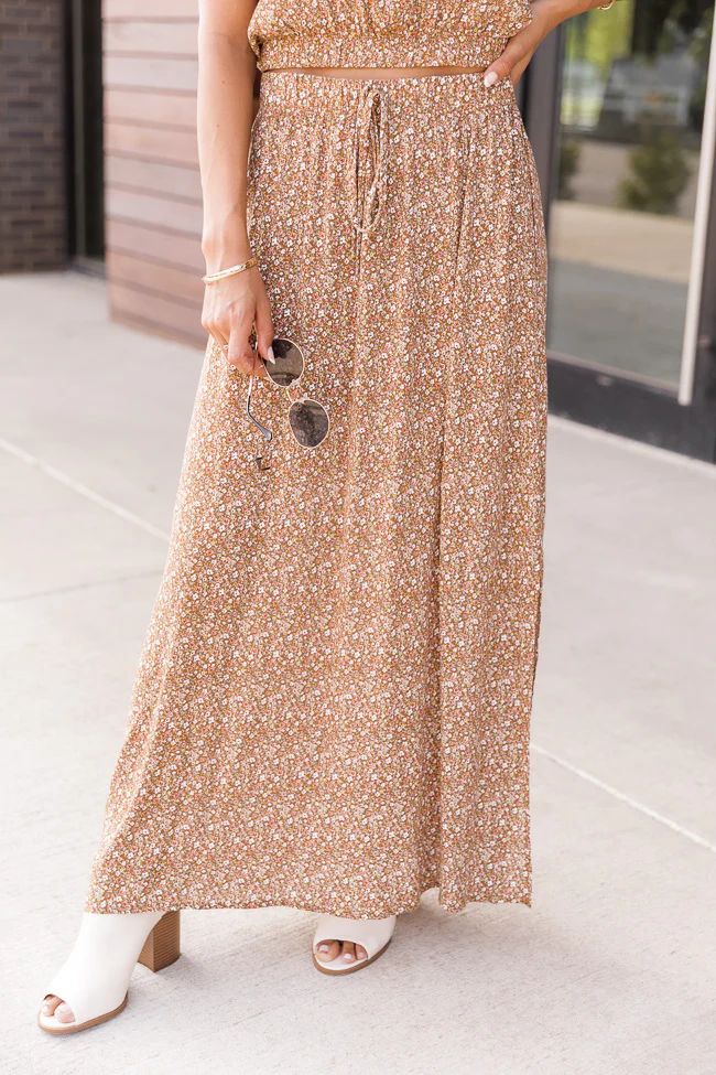 In the Moment Beige Floral Maxi Skirt | The Pink Lily Boutique