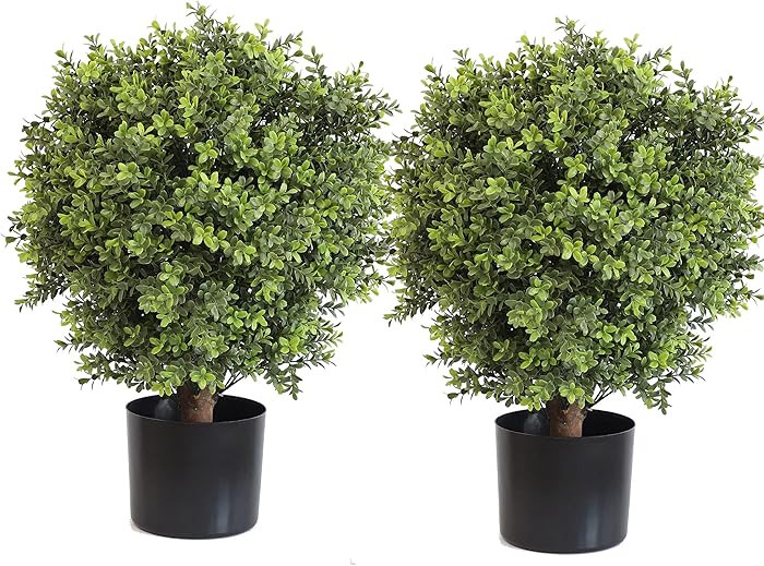 Artificial Topiary Ball Tree, 2 Pack Artificial Plants Outdoor, Ball Shaped Boxwood Topiary, Arti... | Amazon (US)