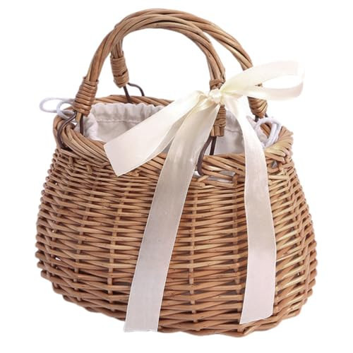 Amosfun Woven Rattan Basket Bag Handcrafted Straw Tote with Bow for Beach, Picnic and Summer Outings - Stylish Boho Women Bag | Amazon (US)