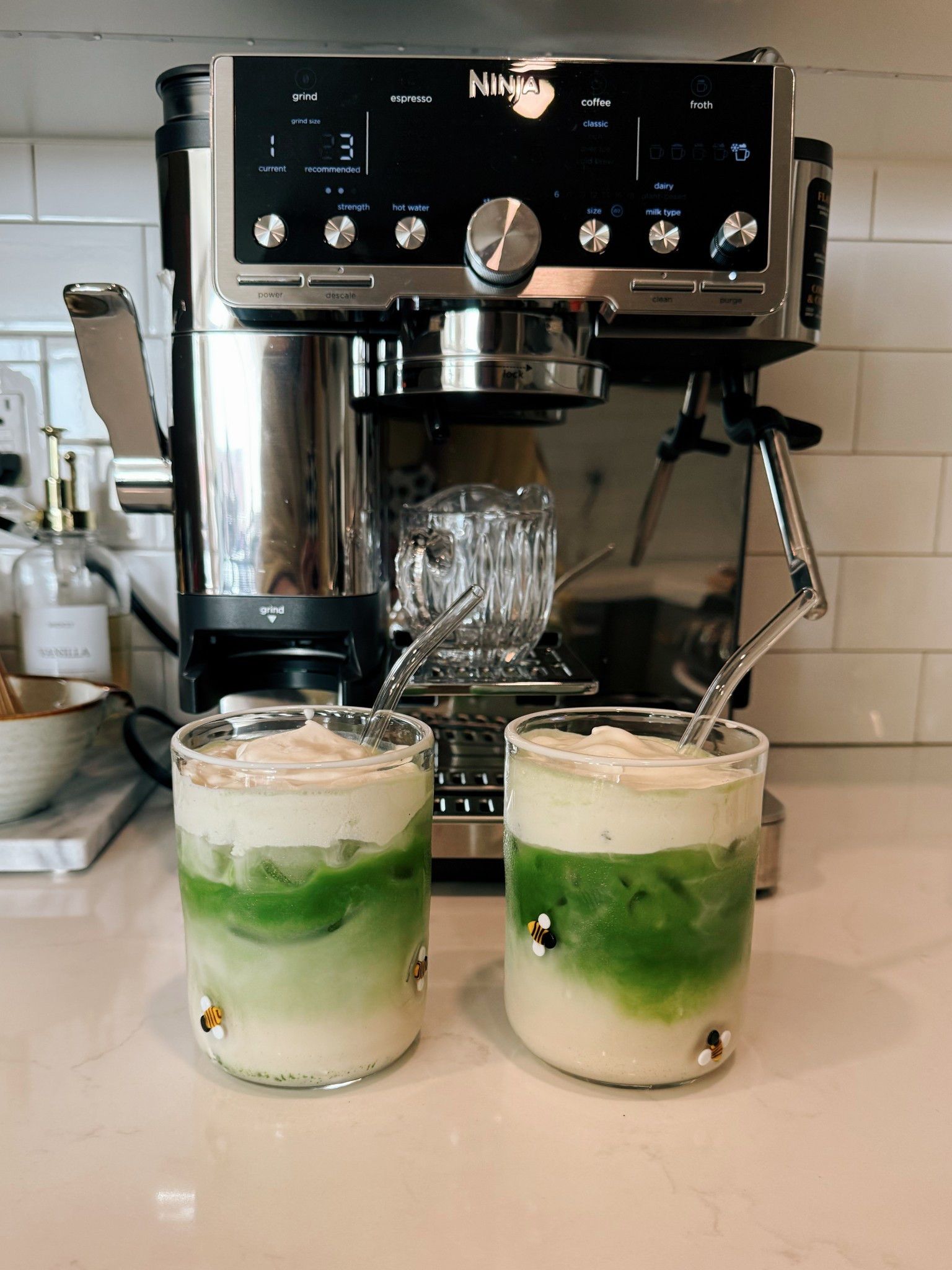 Matcha at home, cute coffee glasses, anthropology glasses, coffee bar, coffee station, at home coffee, espresso machine, ninja cafe luxe 

#LTKSummerEdit #LTKHome #LTKU