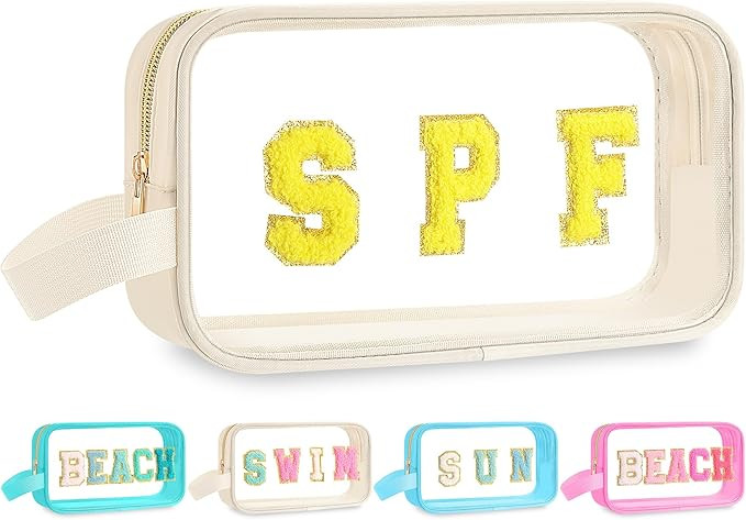 Kacctyen Letter Clear Makeup Bags Spf Pouch Beige Preppy Beach Patch Clear Travel Bag with Zipper... | Amazon (US)