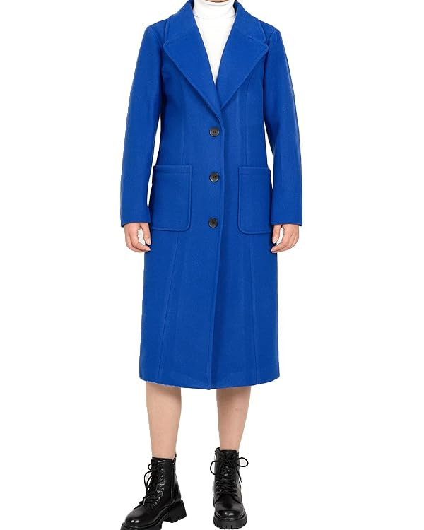 Women's Wool Blend Pea Coat Notch Lapel Single Breasted Classic Winter Long Wool Trench Coat | Amazon (US)