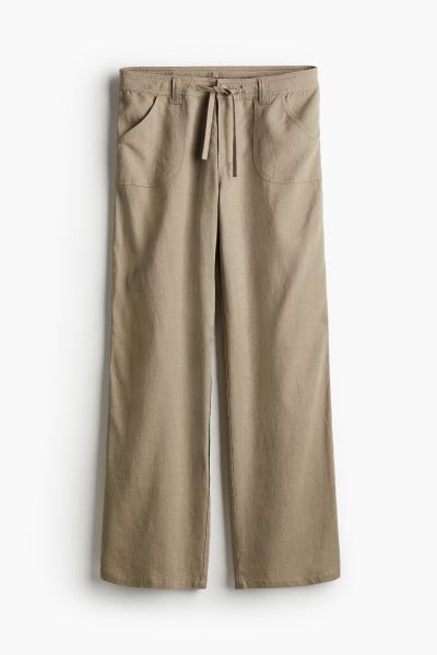 Linen-blend Straight Pants - Taupe - Ladies | H&M US | H&M (US + CA)