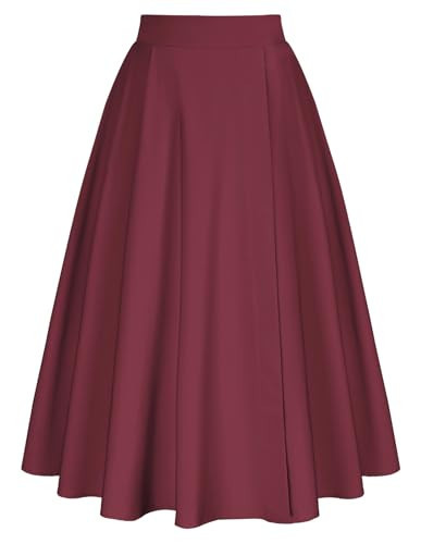 Wine Red Skirts for Women Vintage Midi A-Line Casual High Split Skirt Burgundy L | Amazon (US)