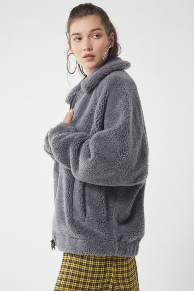 UO Dolman Teddy Jacket - Grey XS at Urban Outfitters | Urban Outfitters (US and RoW)