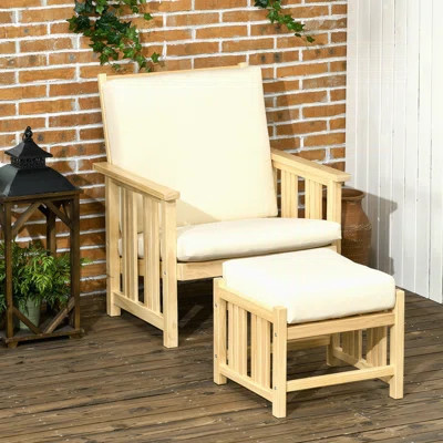 Patio Furniture Set, Wood Outdoor Patio Chair With Ottoman, 2 Piece Cushioned Outdoor Lounge Chair, Sofa Chair With Footrest | Wayfair North America