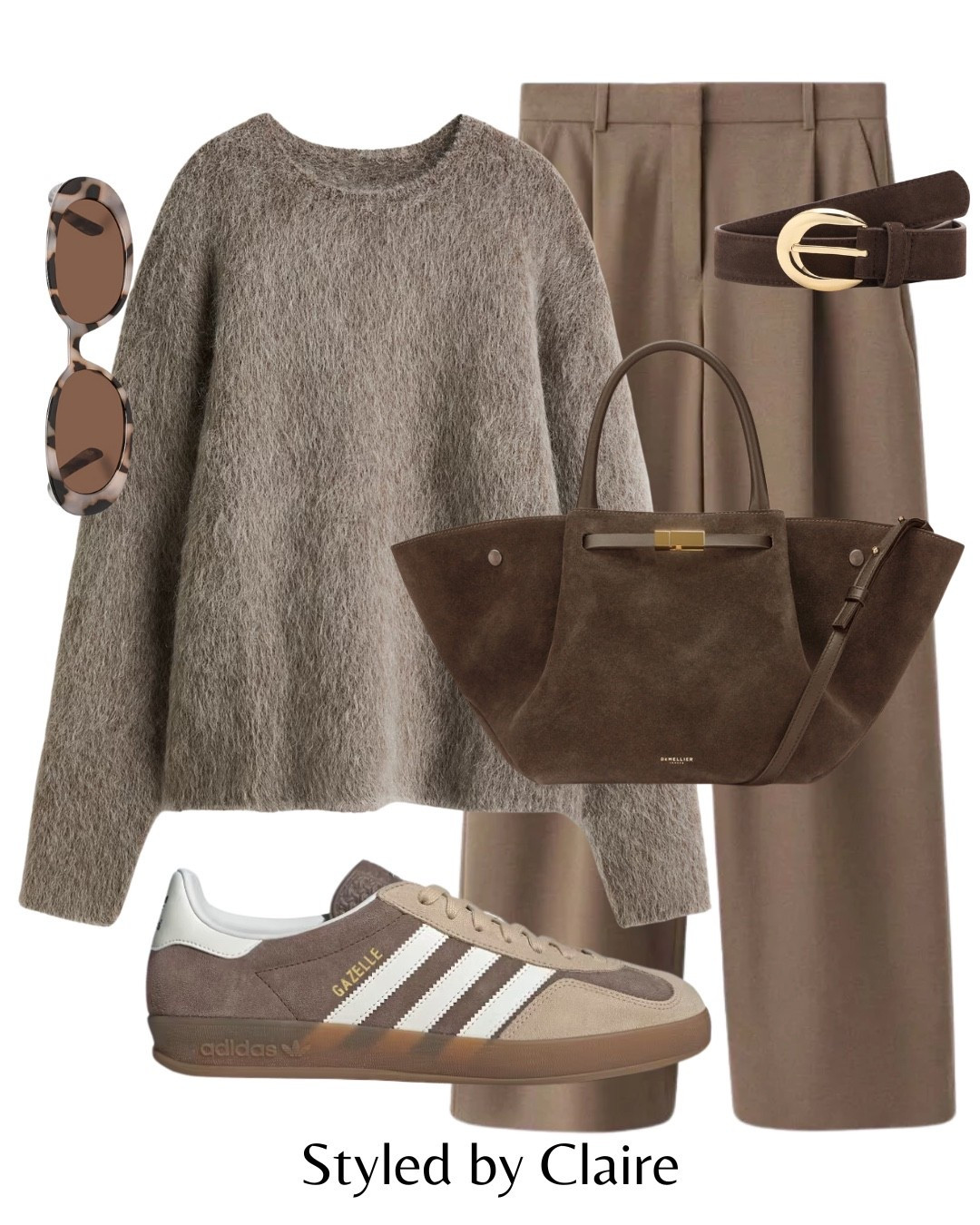 A BROWN OUTFIT🤎
Tags: H&M oversized mohair jumper sweater taupe tailored trousers mango wide leg suede belt demellier London tote adidas gazelle trainers earth strata fashion autumn transitional inspo outfit ideas chic women’s style city break office work wear everyday busy mum running errands 

#LTKshoes #LTKautumn #LTKstyletip