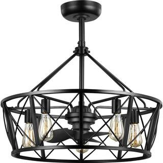 Progress Lighting Pinehill 28 in. Indoor/Outdoor Matte Black Farmhouse Dual Mount Fandelier Ceiling  | The Home Depot