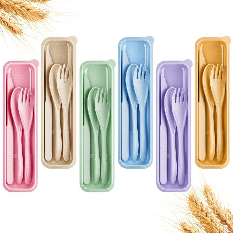 Quatish 6 Sets Travel Utensils Set with Case,Camping Utensils Multicolor | Amazon (US)