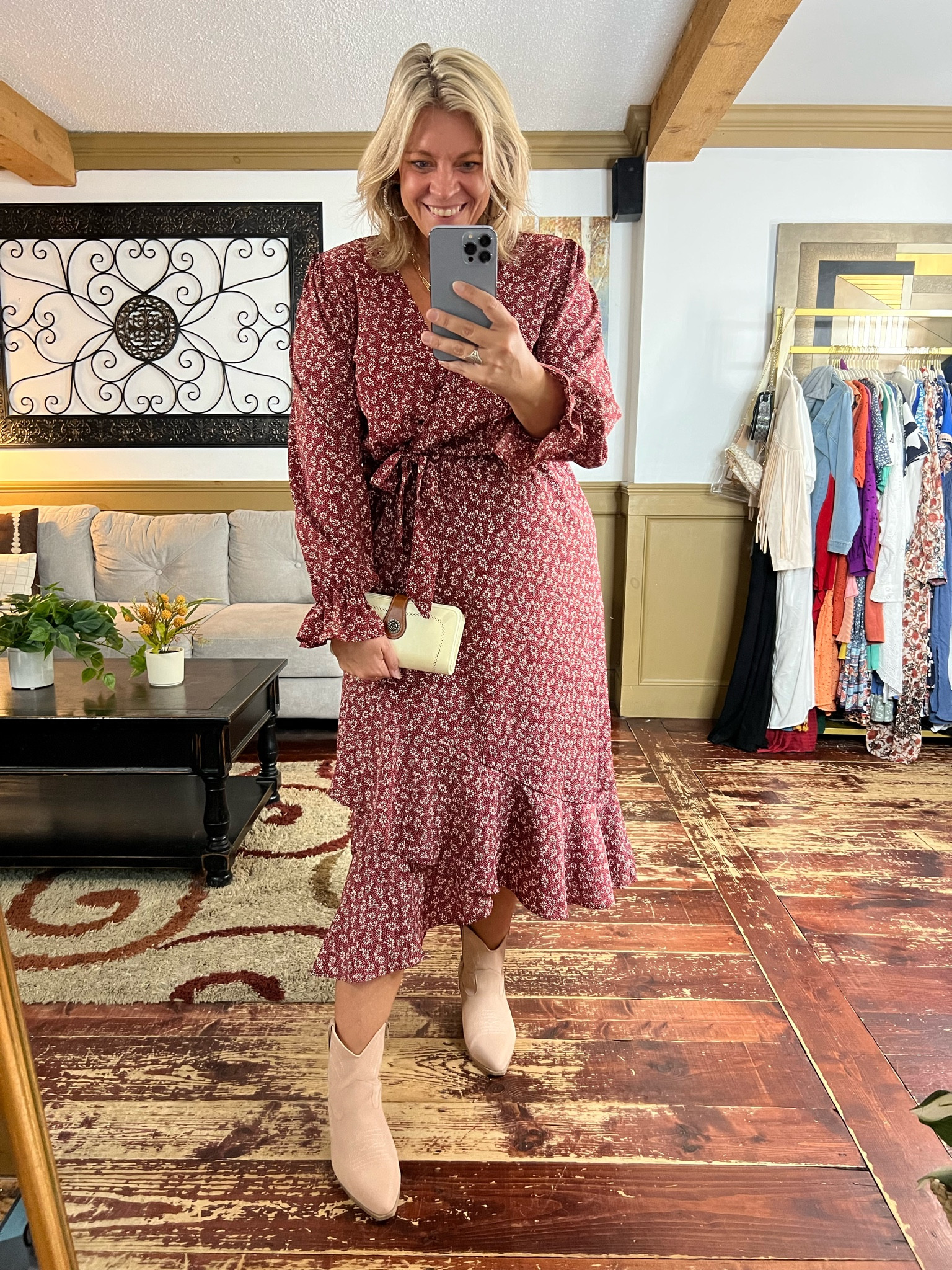 Fall family photos wrap I soured midi dress-xl, clutch wallet, faux suede ankle boots - true to size 
Fall fashion, teacher outfit, fall dresses 

#LTKmidsize #LTKcurves #LTKover40