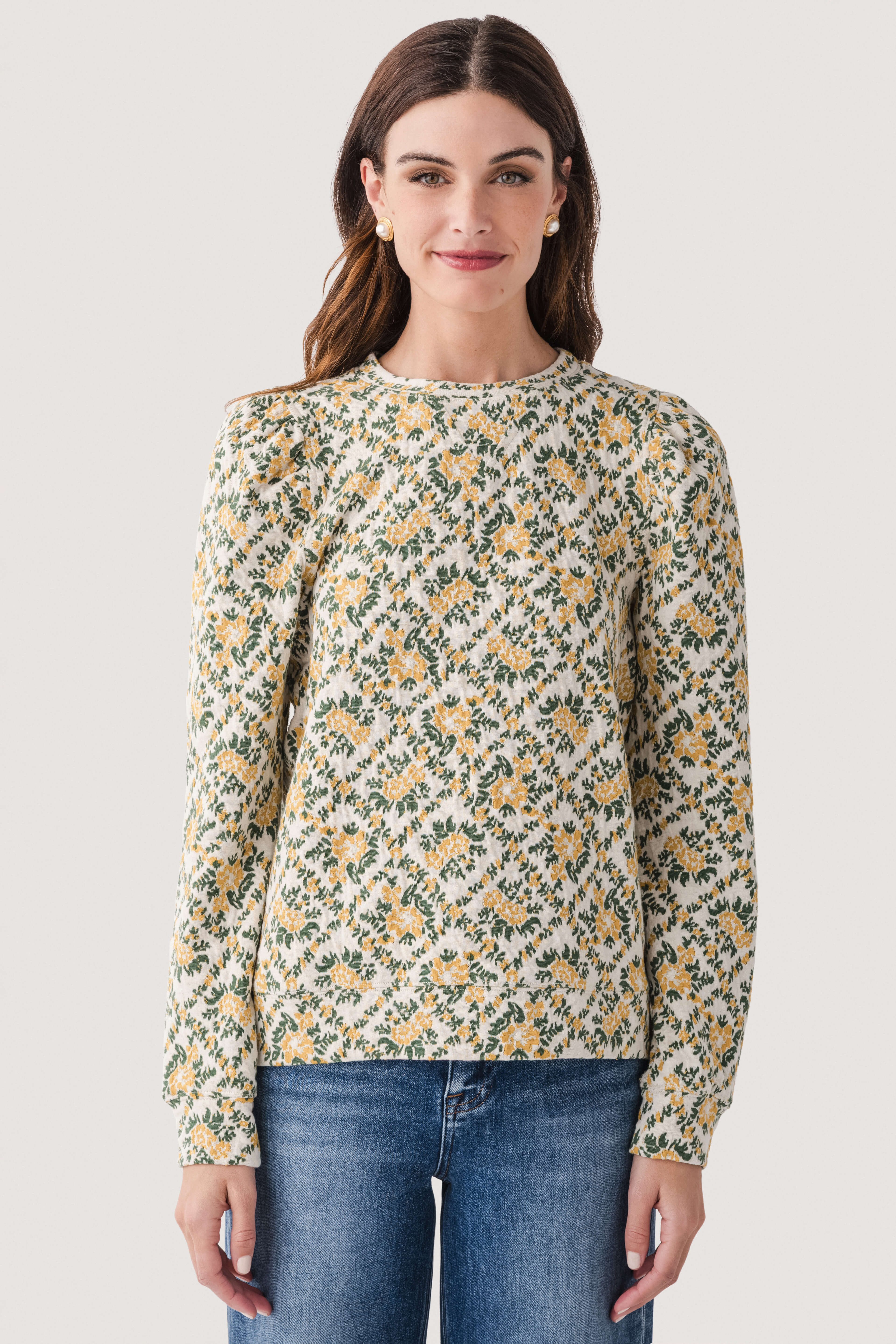 Fate Jacquard Fabric Puff Sleeve Top | Social Threads