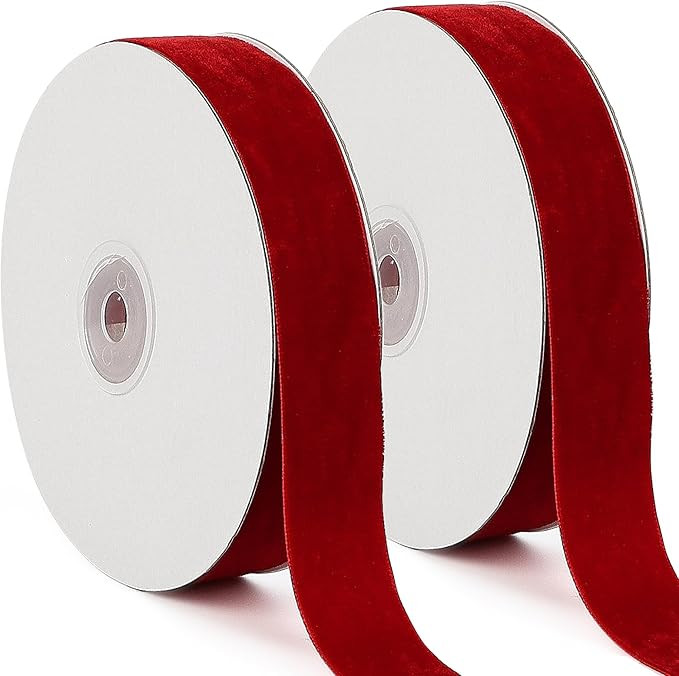Red Velvet Ribbon, 1 Inch x 20 Yards Single Faced Red Ribbon for Gift Wrapping, Bow Making, Chris... | Amazon (US)