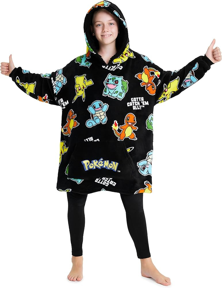 Pokemon Pikachu Blanket Hoodie for Kids Teens Fleece Wearable Blanket Charizard Bulbasaur Squirtl... | Amazon (US)