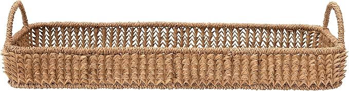 Creative Co-Op Decorative Hand-Woven Buri Palm Handles, Natural Tray, Brown | Amazon (US)