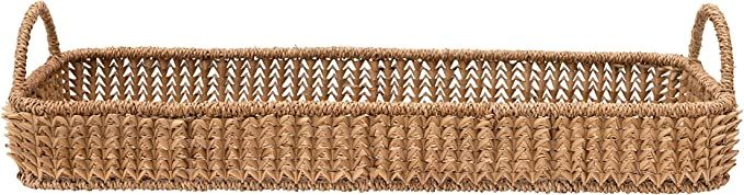 Creative Co-Op Decorative Hand-Woven Buri Palm Handles, Natural Tray, Brown | Amazon (US)