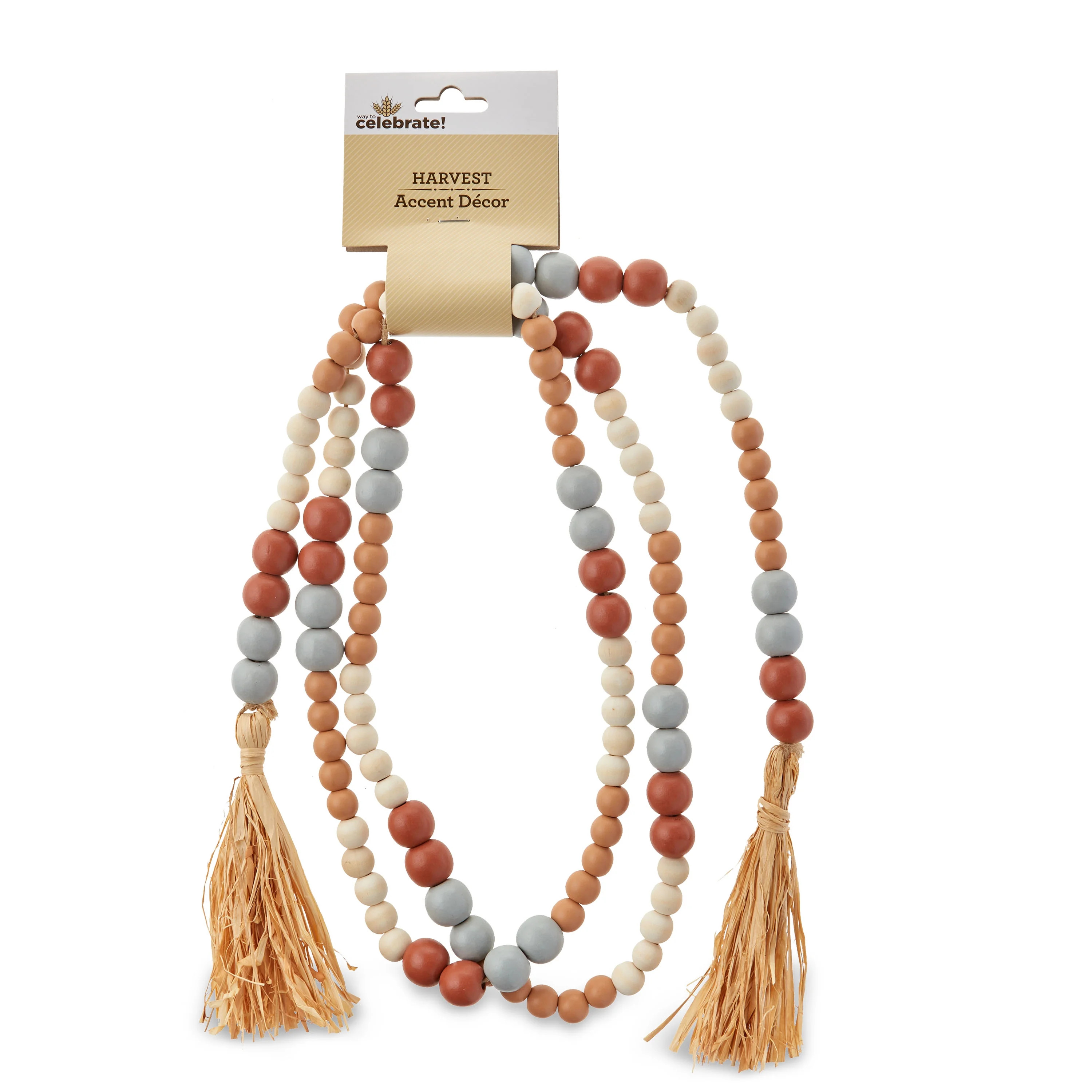 Way To Celebrate Wooden 7 ft Wood Beads Garland With Raffia, Multi-color | Walmart (US)