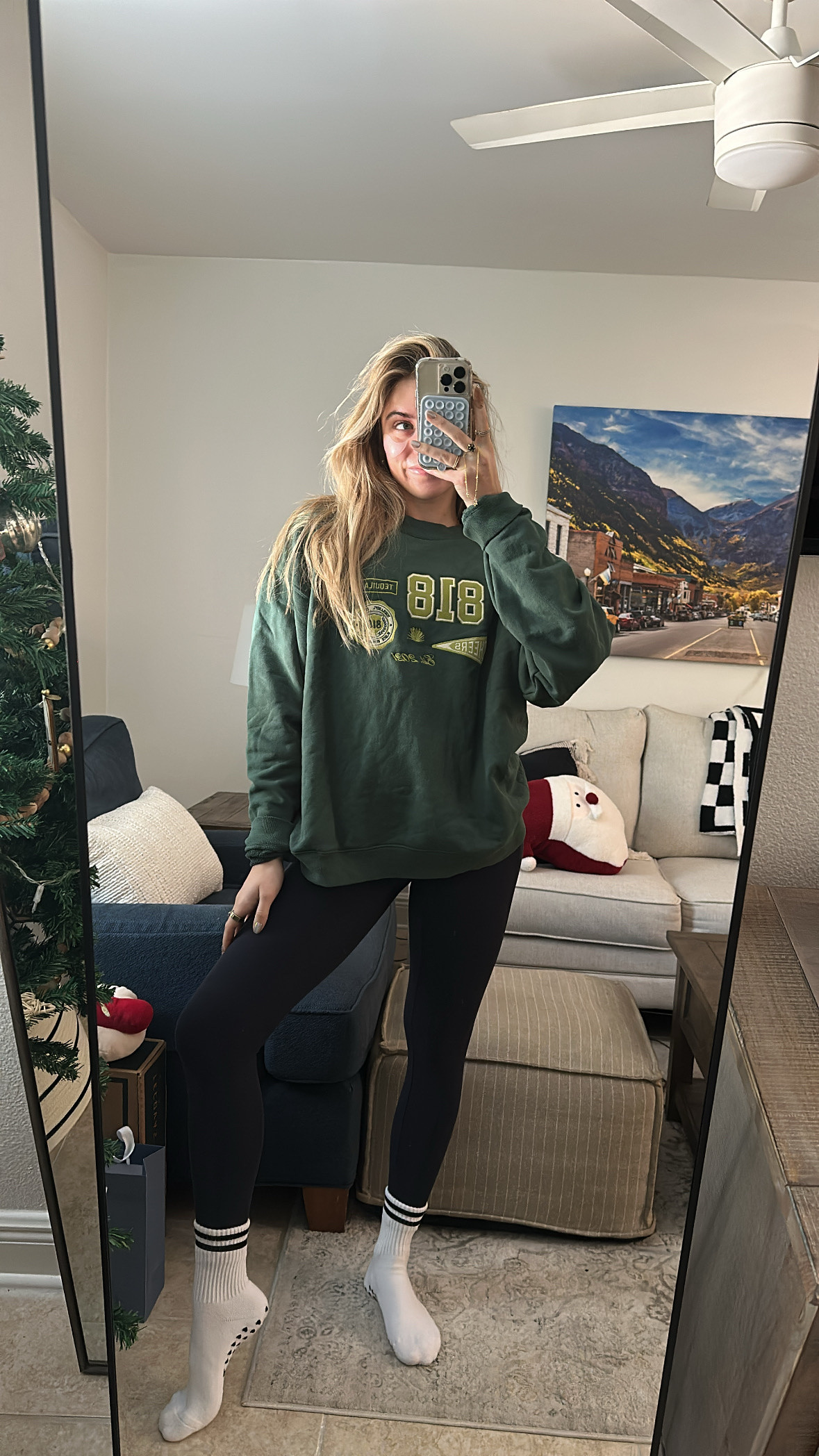 Booty by Brabant. SUPER STRETCH SCULPTING LEGGINGS BLACK  in one size. SUPER STRETCH SCULPTING LEGGINGS BLACK in one size. Crewneck is from @drink818. Socks are Pila barre pilates grip socks  

#LTKFitness #LTKSeasonal #LTKActive