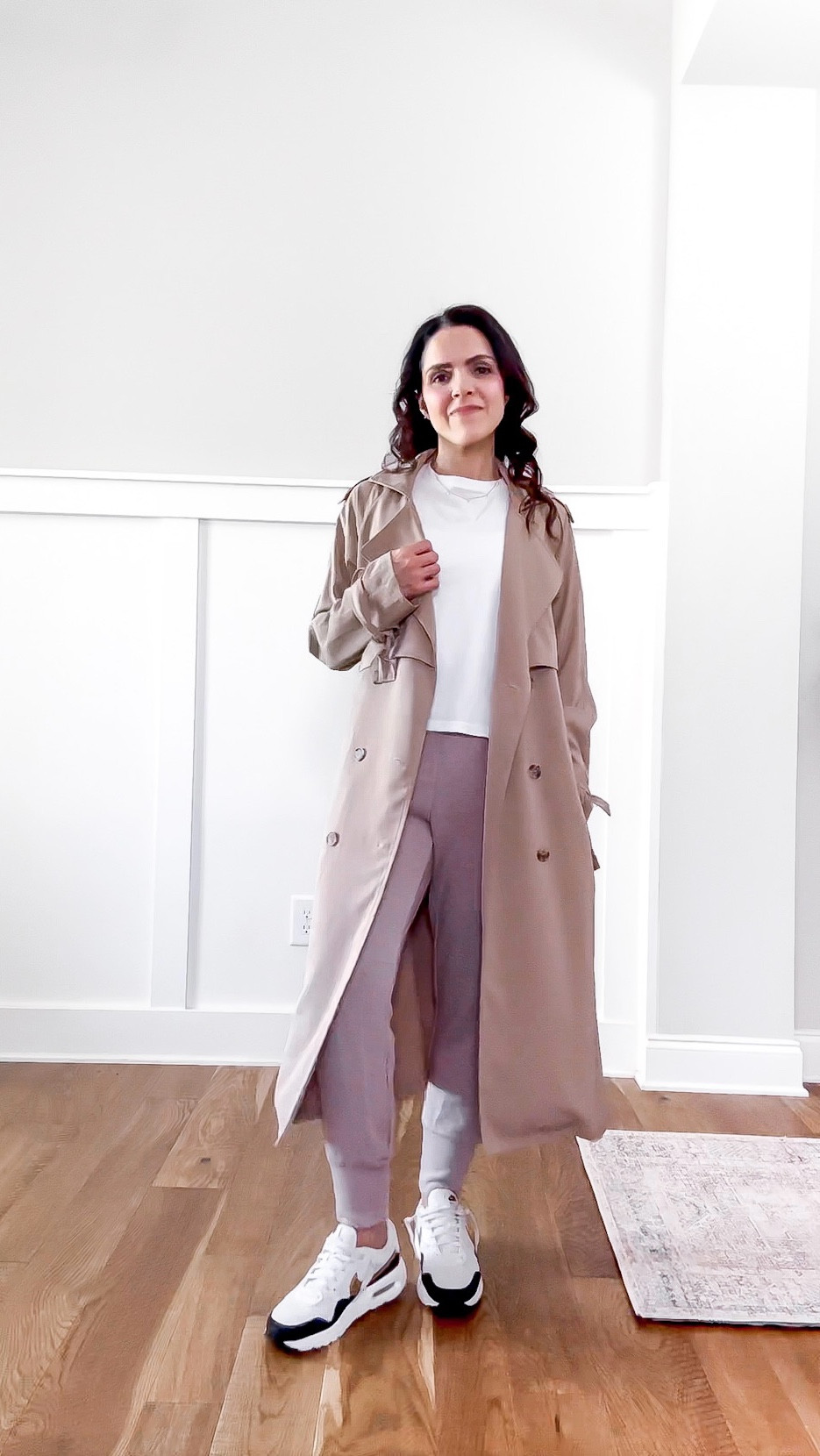 Spring style guide outfit idea! 
Easy, comfortable and put together! 

Tee: Everlane, sized up two sizes, wearing M
Pant: @Varley, XS
Sneakers: @Nike US 
Trench: @Princess Polly US, linked similar 

#LTKgrwm #LTKootd #LTKmorningroutine