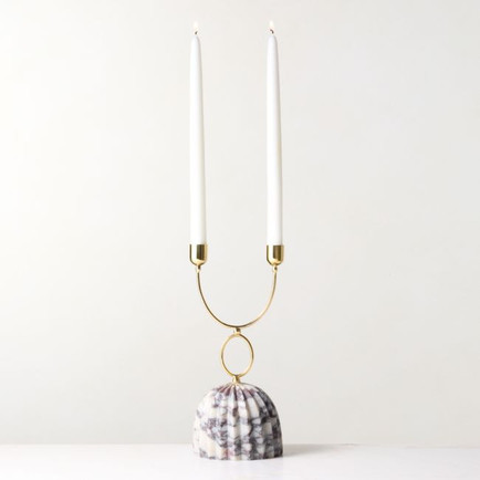 Viola marble double taper candle holder with white candles