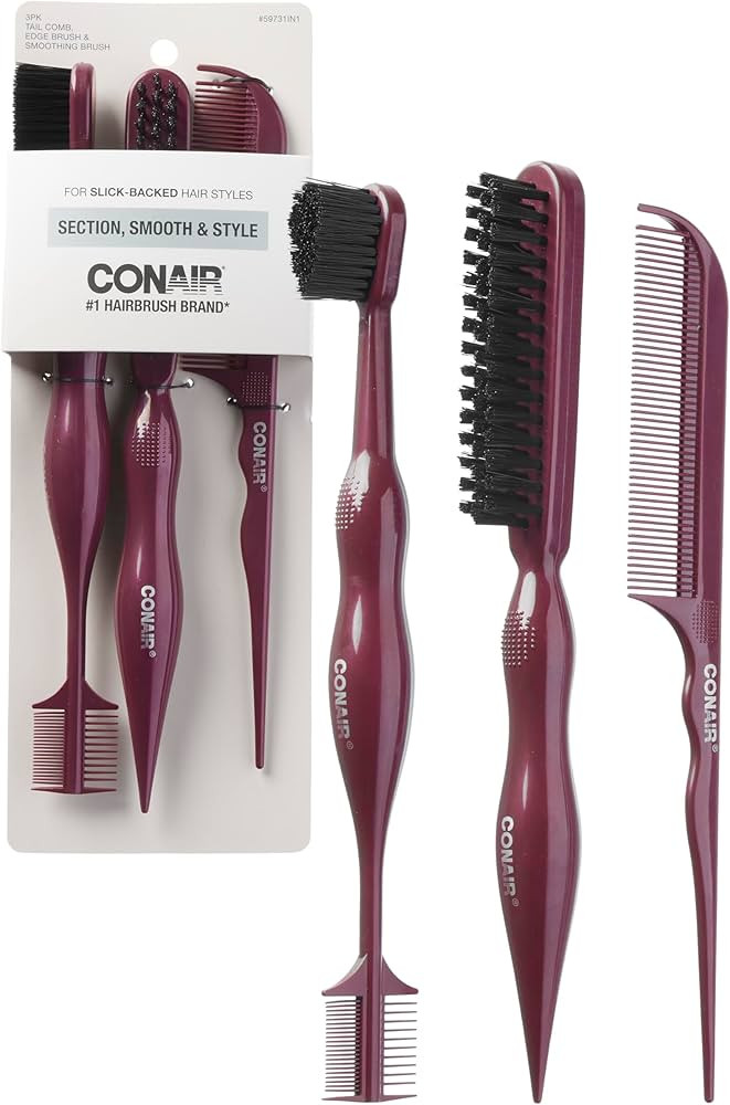 Conair Slick Back Tail Comb Set, 3-Pack with Fine Tooth Tail Comb, Edge Brush, and Smoothing Brus... | Amazon (US)