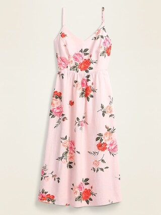 Floral Linen-Blend Fit & Flare Midi Sundress for Women | Old Navy (US)