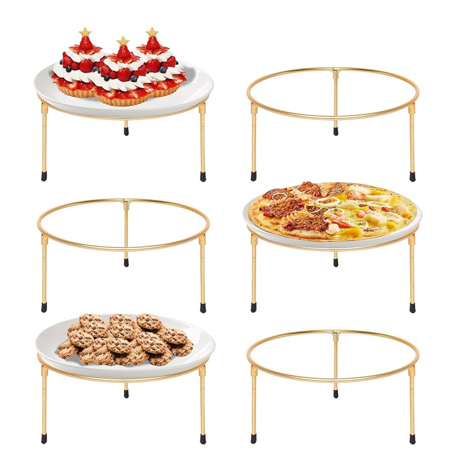 HPC DECOR Set of 6 Gold Metal Wire Pizza Pan Riser Stands-Round Pizza Tray Riser Rack Holder-Tabl... | Amazon (US)