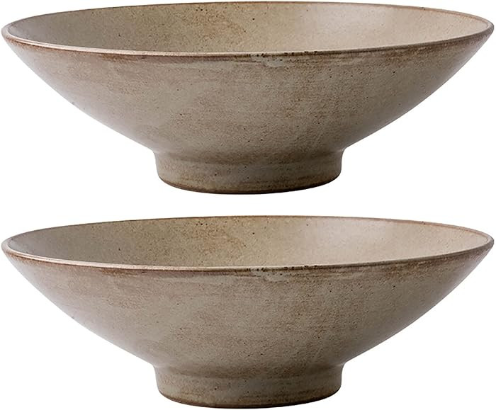 2Pcs Wood Gray Large Salad Bowl, 600ml Porcelain Ramen Bowls Round Serving Bowl Ceramic Fruit Bow... | Amazon (US)